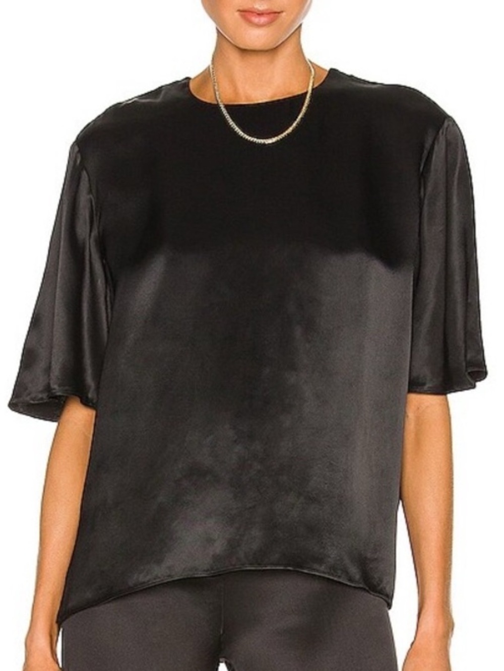 Weekend Stories Sophie Black Satin Top T Shirt Size M